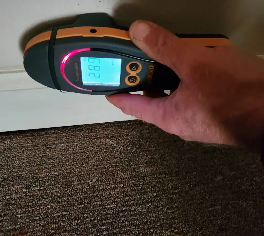 Moisture detection at baseboard during Storm Damage Restoration in Kalamazoo